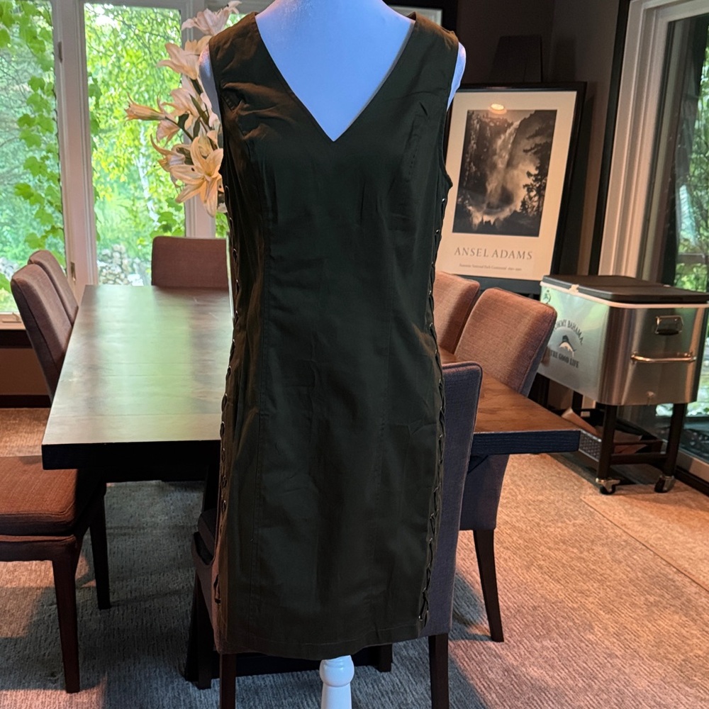 VENUS Olive Green V-Neck Mini Dress
